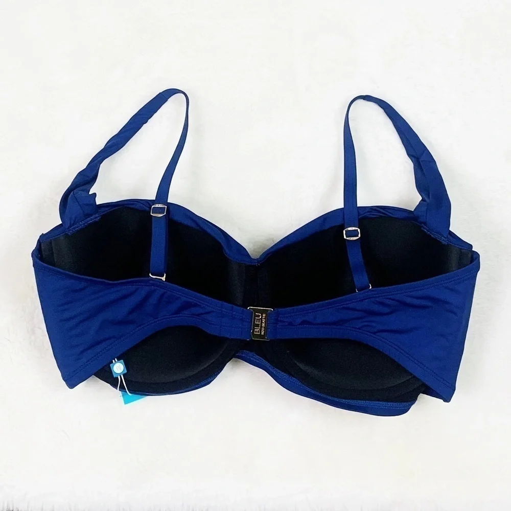 NWT Bleu Rod Beattie Shirred Adjustable Halter Bikini Top In Navy Blue